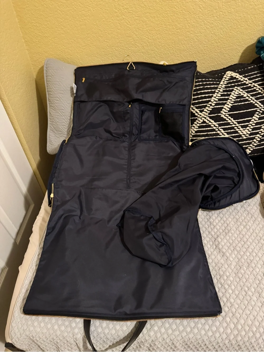 Canvas Convertible Garment Weekender Bag with Black Leather Trim